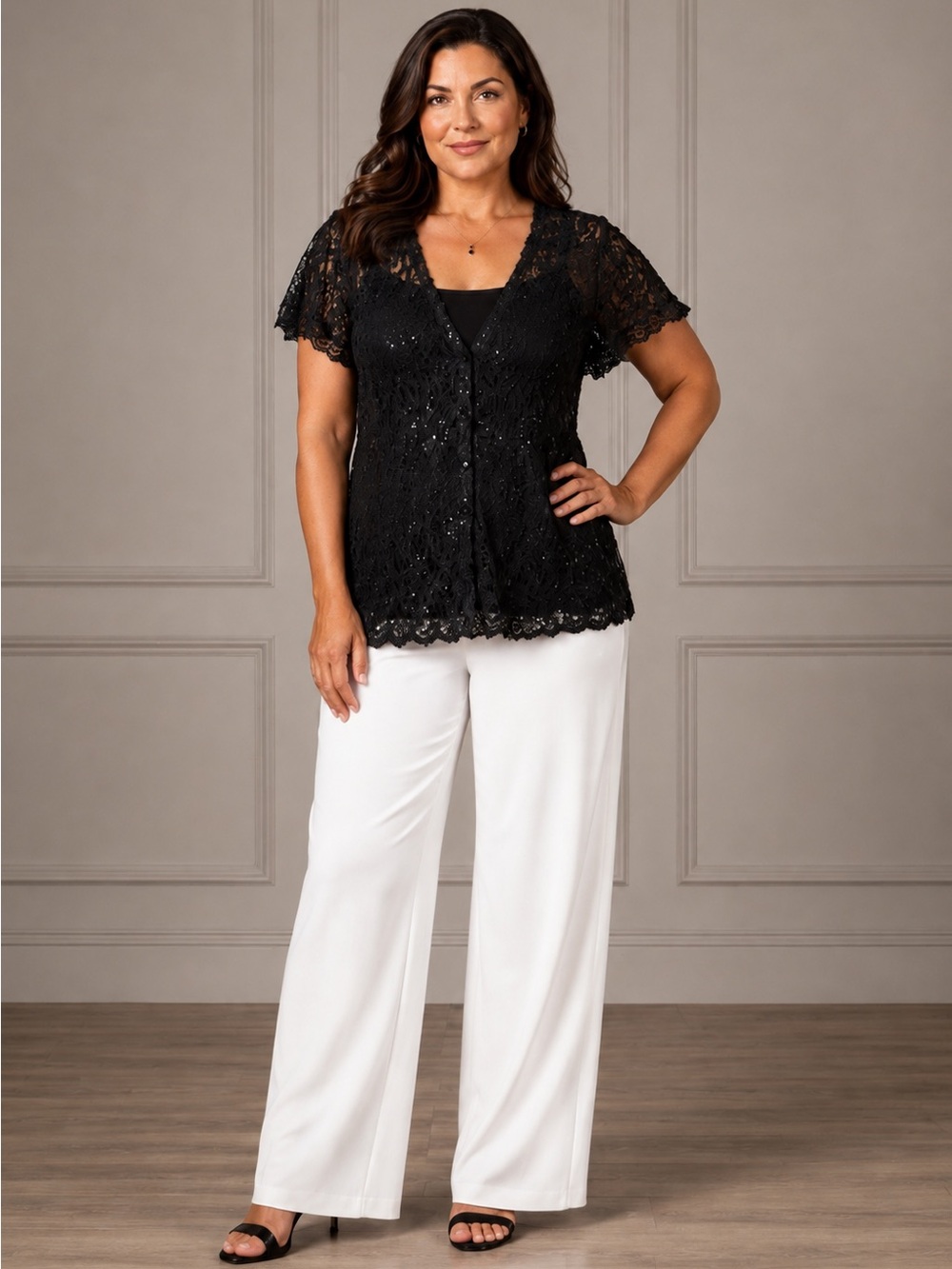 Lafayette 148 New York Black Lace Overlay Top